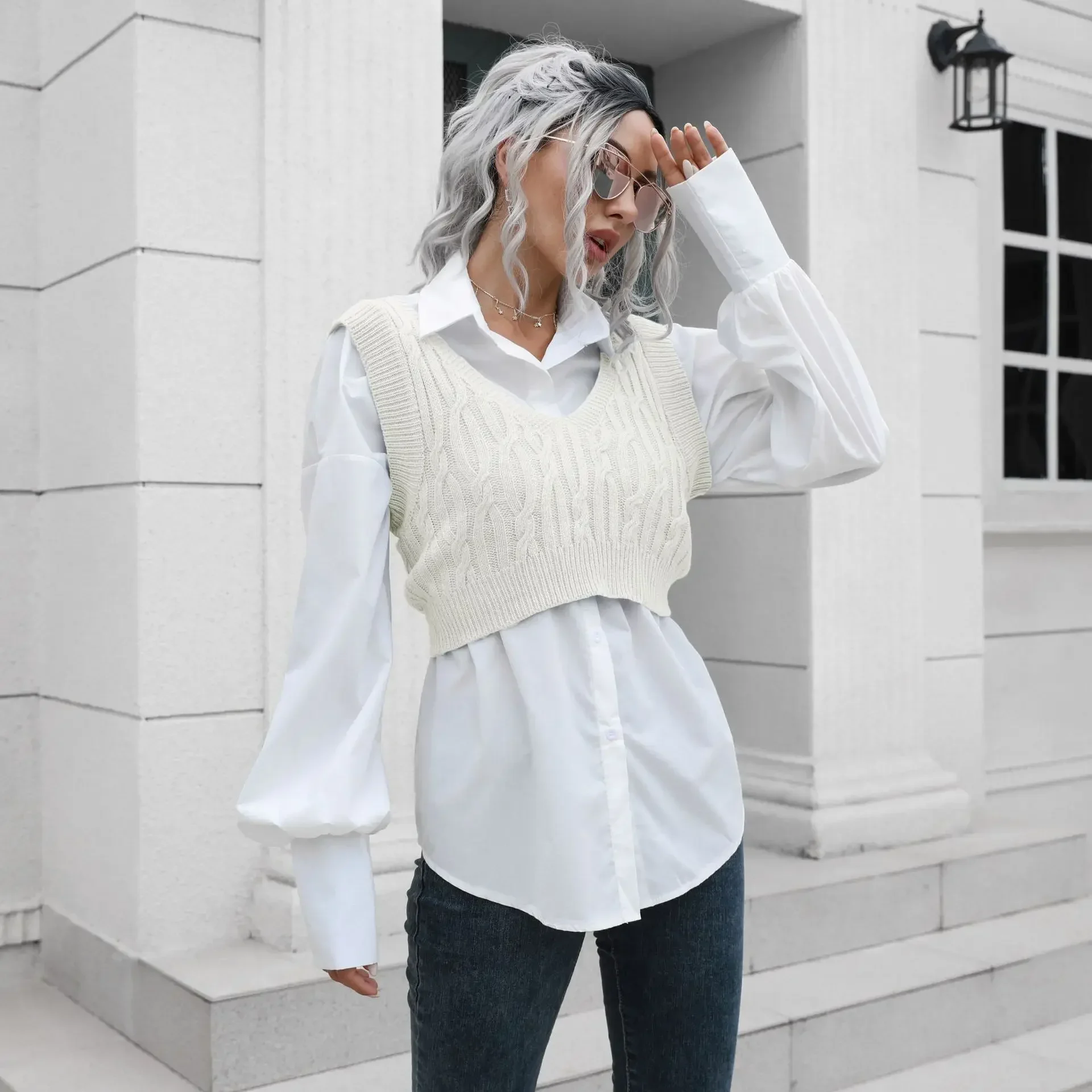 

cropped knitted vest Y2K Tops Girl Sweater Vest Jumper V Neck pullover Knitted Vest Women Preppy Style Crop Tops Chaleco Mujer