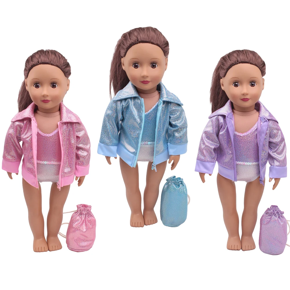 

18 Inch American Doll Girls Dress Gym Suit Tracksuit Jacket + Bag Newborn Baby Toys Accessories Fit 40-43 Cm Boy Dolls c282