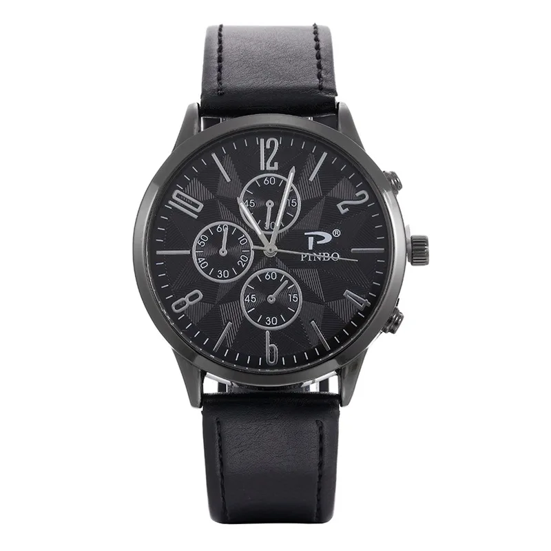 Часы наручные мужские кварцевые с кожаным ремешком и циферблатом - купить по