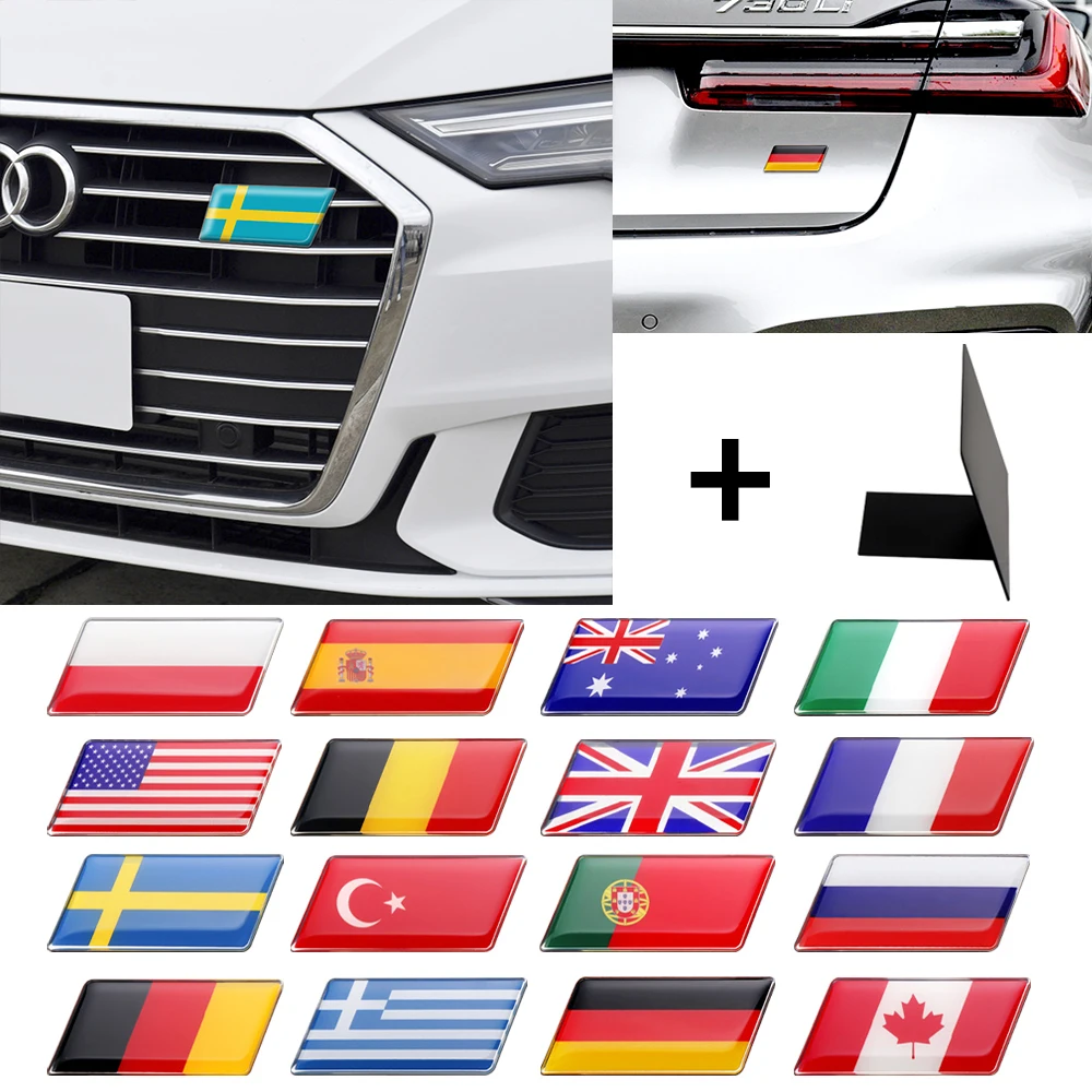 

3D Aluminum Car Front Grille Badge Decor Sticker For Saudi Arabia UAE Greece Chile Russia Belarus America Sweden Ukraine Flags