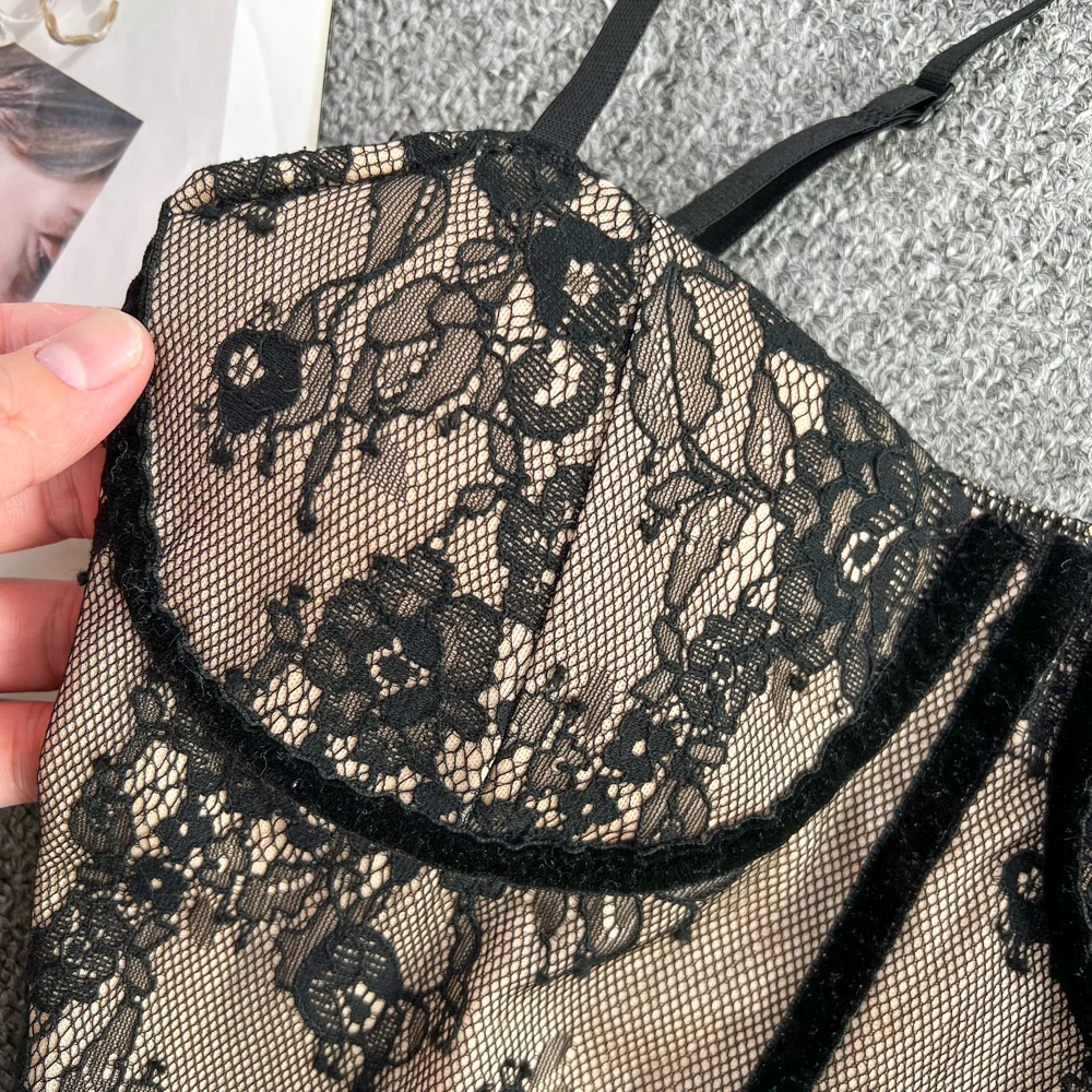 Элегантный кружевной корсет бюстье винтажная пикантная кофта корейская мода