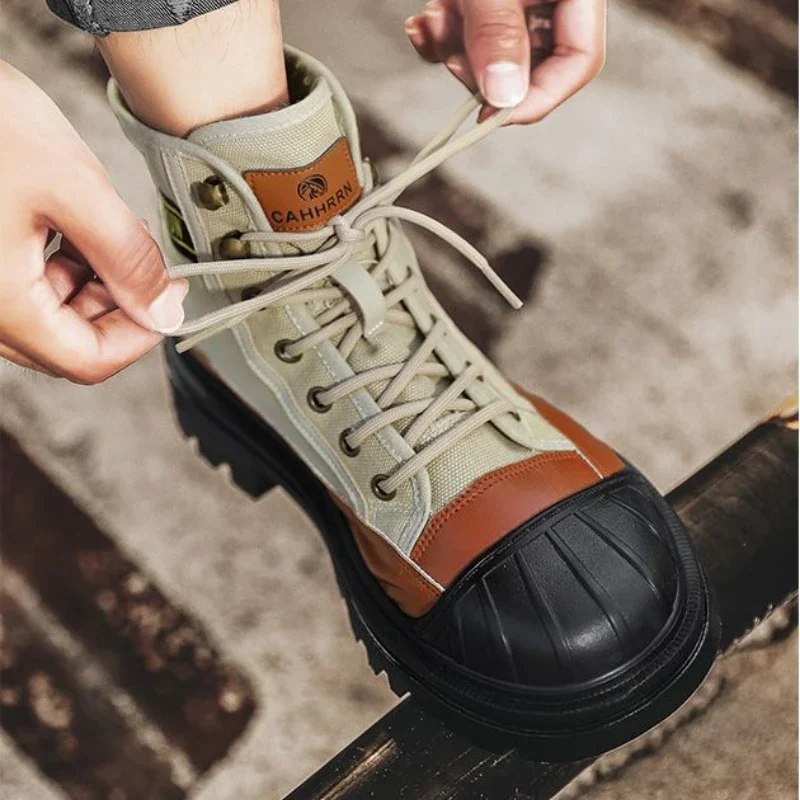 Ботинки мужские Короткие повседневные ботинки на шнуровке винтажная обувь в