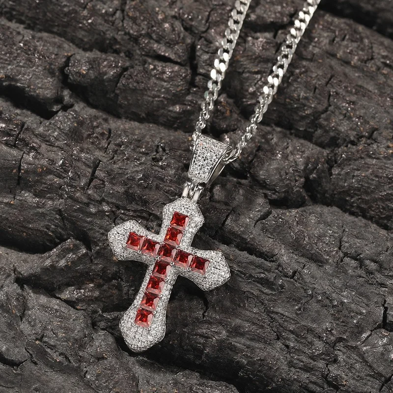 

Zircon cross necklace Hip-hop fashion chain 24" stainless steel necklace Copper Real Gold Plated Pendant with Diamonds