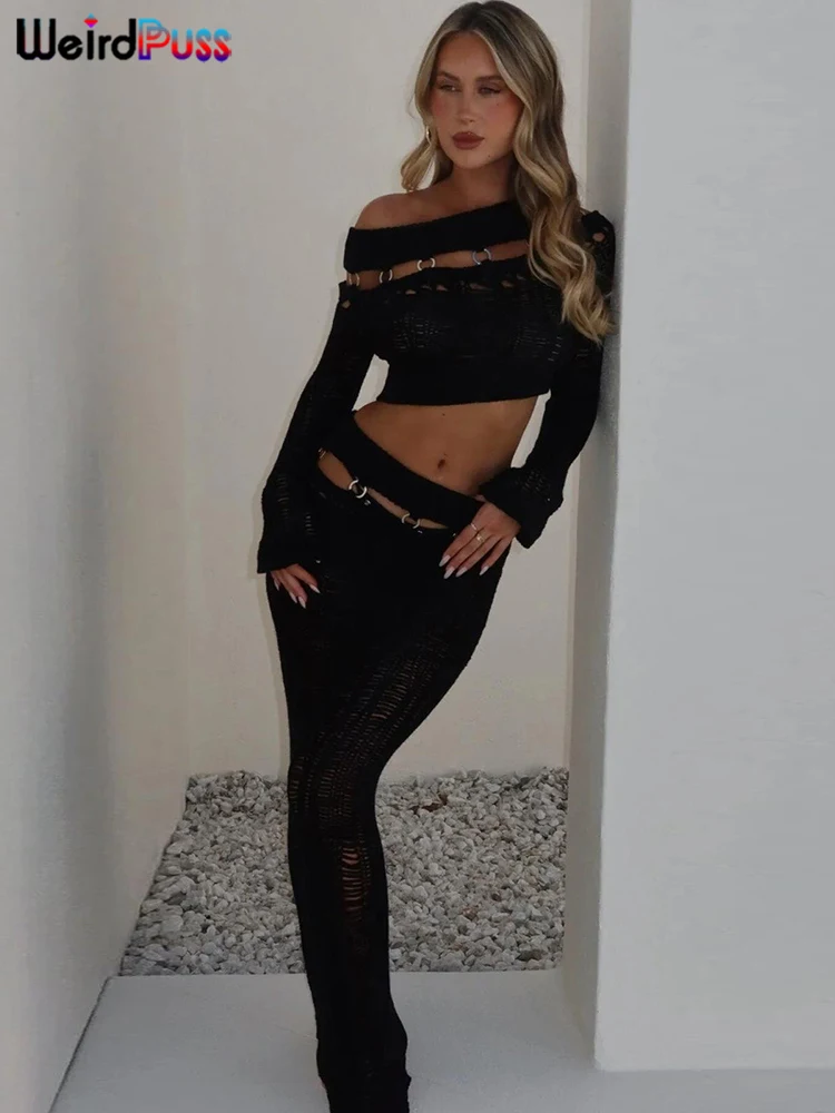 Weird Puss Rings Лоскутный вязаный крючком комплект из 2 предметов Женский укороченный