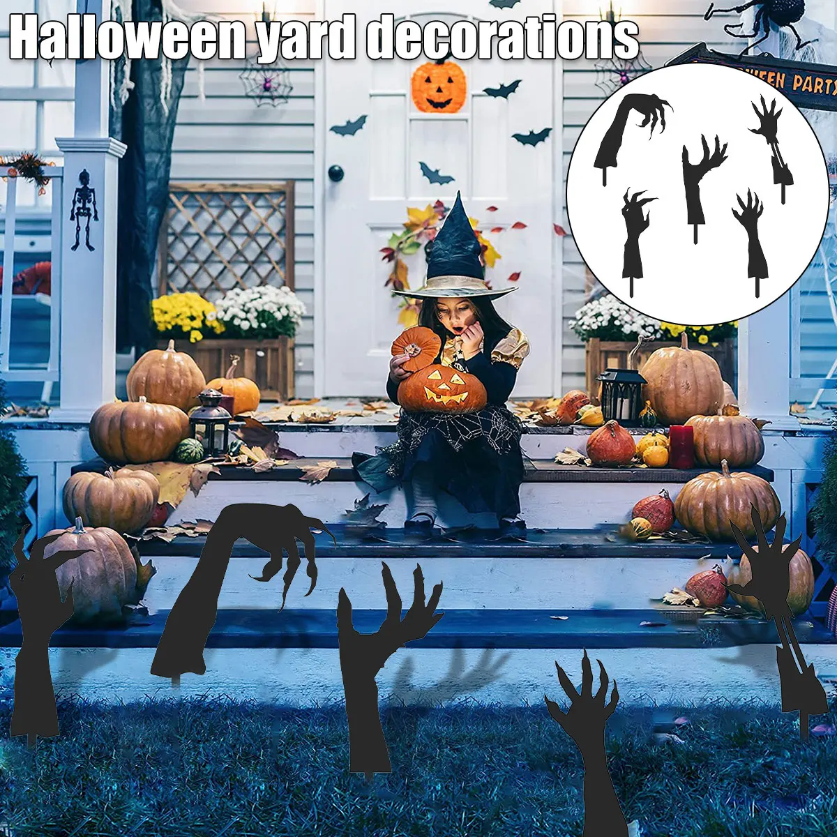 

5Pcs Halloween Black Hands Yard Sign Halloween Black Hand Decoration Scary Creative Halloween Ghost Hands Waterproof Sturdy