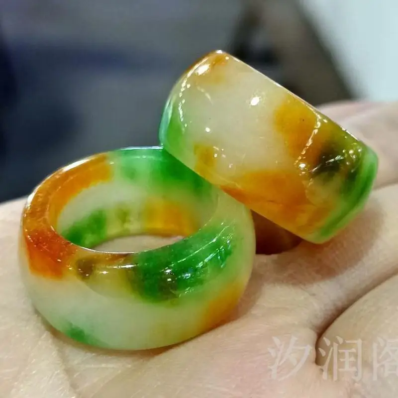 

High Ice Grade A Colorful Jade Ring Women Fine Jewelry Genuine Natural Myanmar Jadeite Bands Burma Jades Rings Anillo De Moda