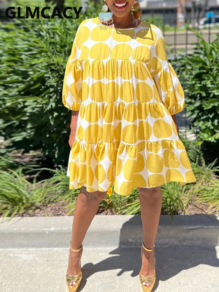 

Женское повседневное мини-платье в горошек с рукавом 3/4 и круглым вырезом