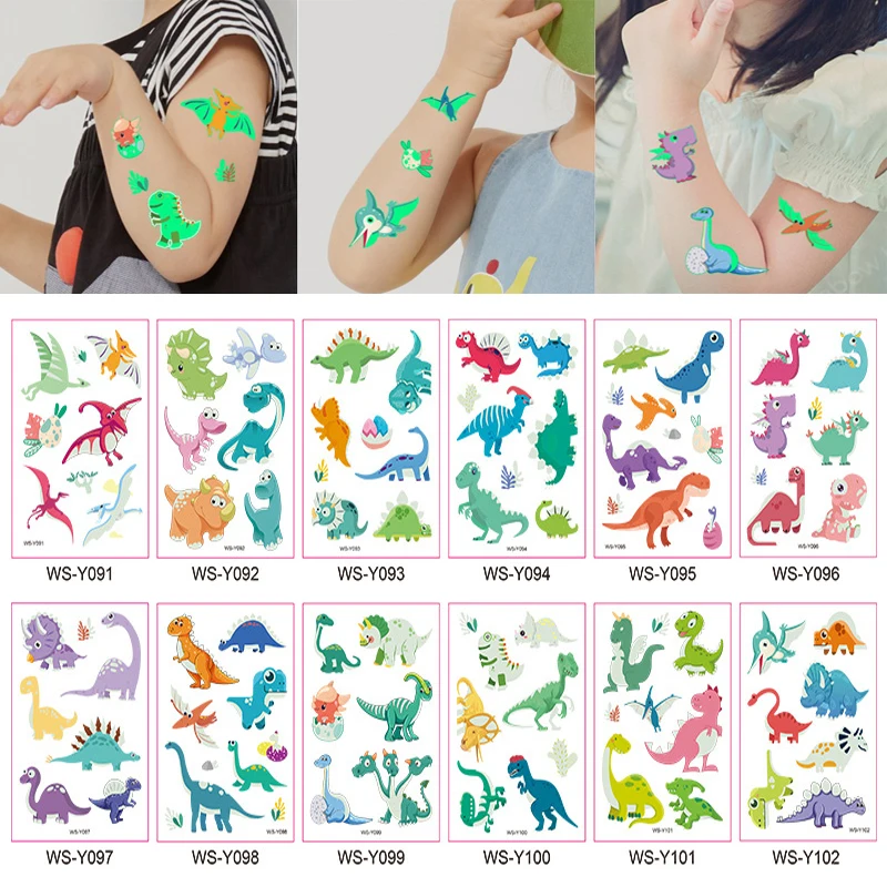 Светящиеся наклейки-татуировки в виде динозавра детская рука лицо боди-арт
