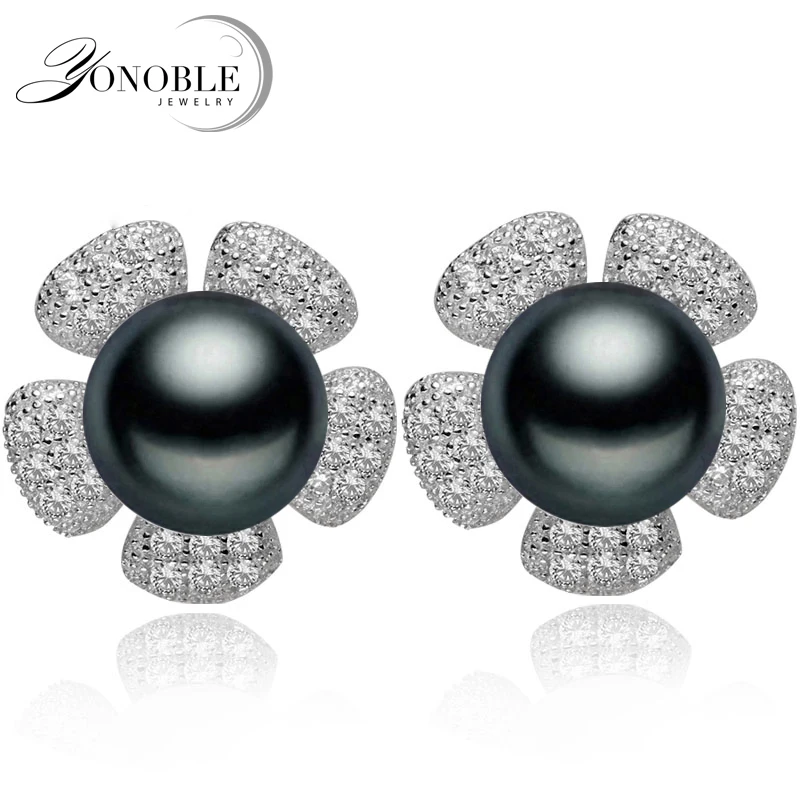 

Fashion Black Natural Pearl Earrings For Women,wedding 925 Silver Stud Earring Anniverasry Luxury Gift