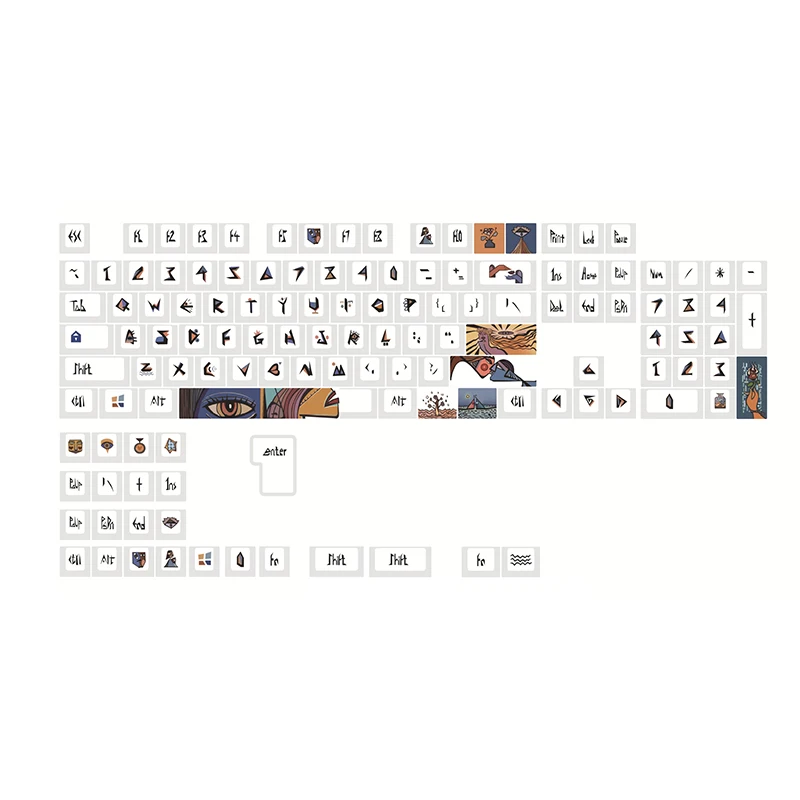 

128 Keys Oil Painting Theme Keycaps Set PBT Sublimation Cherry Profile Suitable for 61/64/68/71/84/87/98/104 Mechanical Keyboard