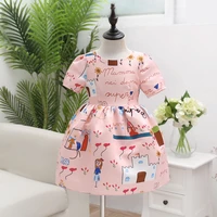 summer dresses vintage midi dress pink cartoon print short sleeved dress lush dress for girls dresses with free shipping 2 7y