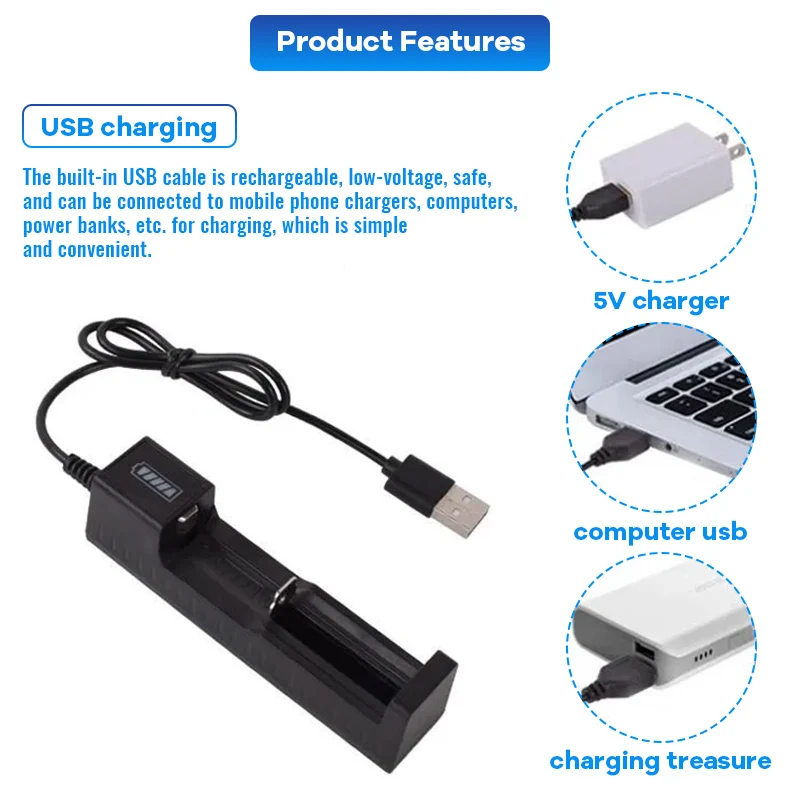 Умное зарядное устройство для батарей на 1 батарею USB 18650 26650 18350 32650 21700 26700 26500 Li-Ion |