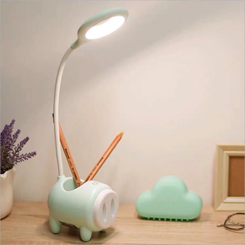 

Cute Led Cartoon Desk Lamp Eye Protection Rechargeable Night Light Home Touch Lamp for Student Decorations Pen and Phone Holder