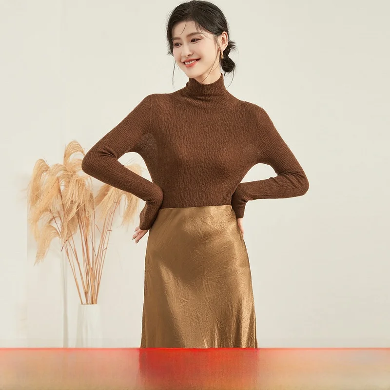 Осень и зима 2024 однотонная базовая нижняя рубашка свитер с высоким воротником