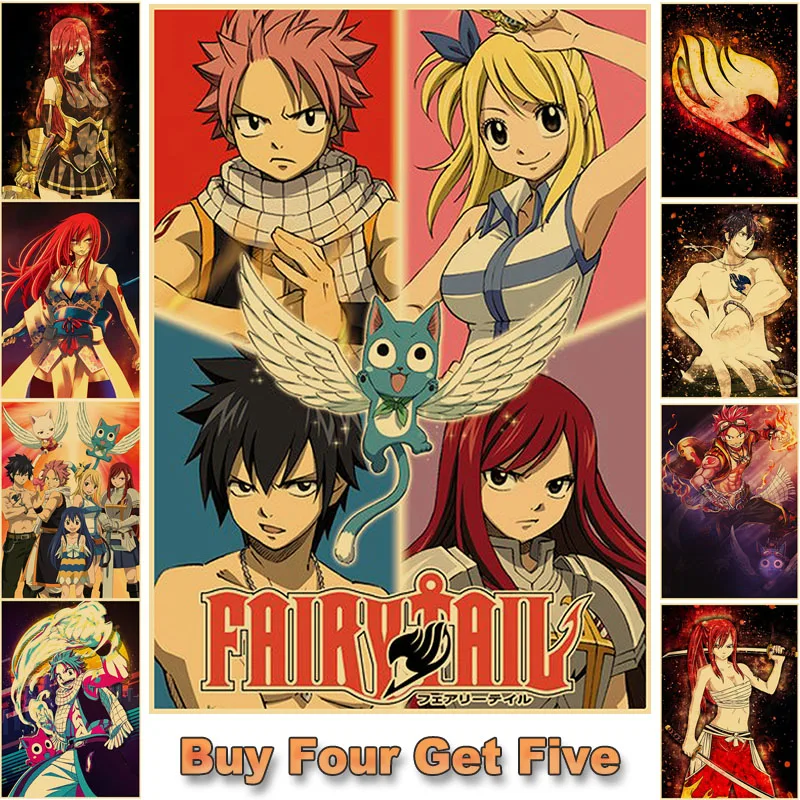 

Japanese Anime Fairy Tail Posters and Prints Wall Stickers Retro Kraft Paper Art Painting Living Room Home Decoration Bar Decor
