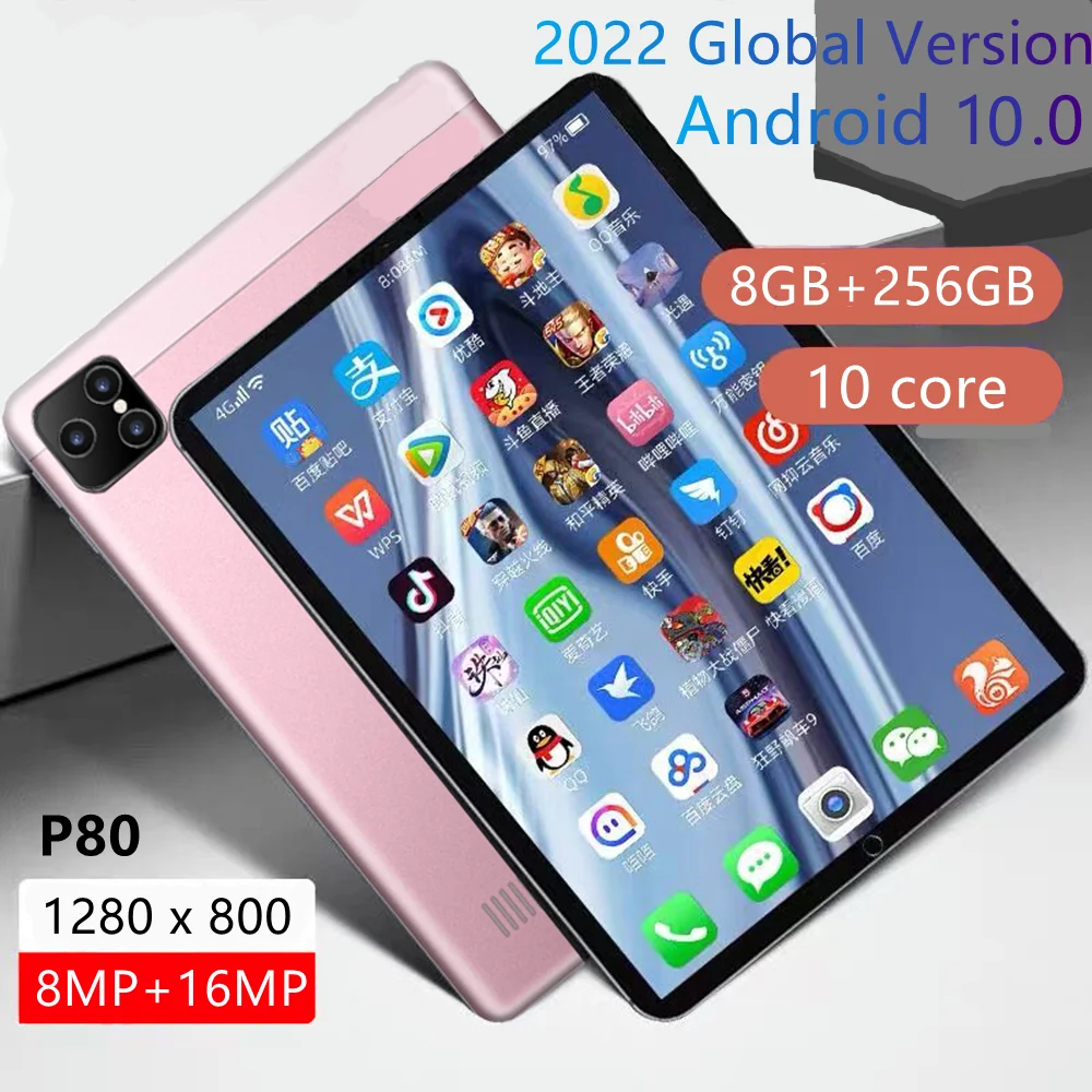 Global Firmware P80 tablet 8 Inch Tablets LCD Screen Tablet 8GB RAM 256 ROM Tablete Ual Sim 5G Network P80 Tablets Android 10.0