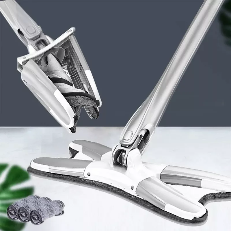 

NEW2023 X-type Flat Floor Mop Hand-free Wash Household Lazy Mop Home Cleaning Tool With Replace Cloth Heads 360 Degree Squeeze M