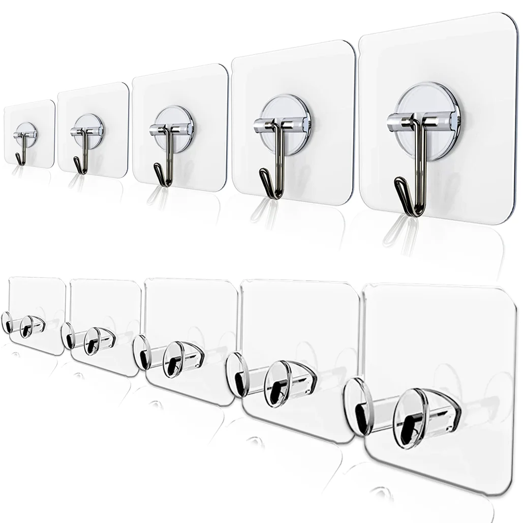 Transparent Wall Hanging Hooks Kitchen Strong Plug Door Bathroom Socket Steel Storage Holder Hook Sticky Adhesive For Hanger
