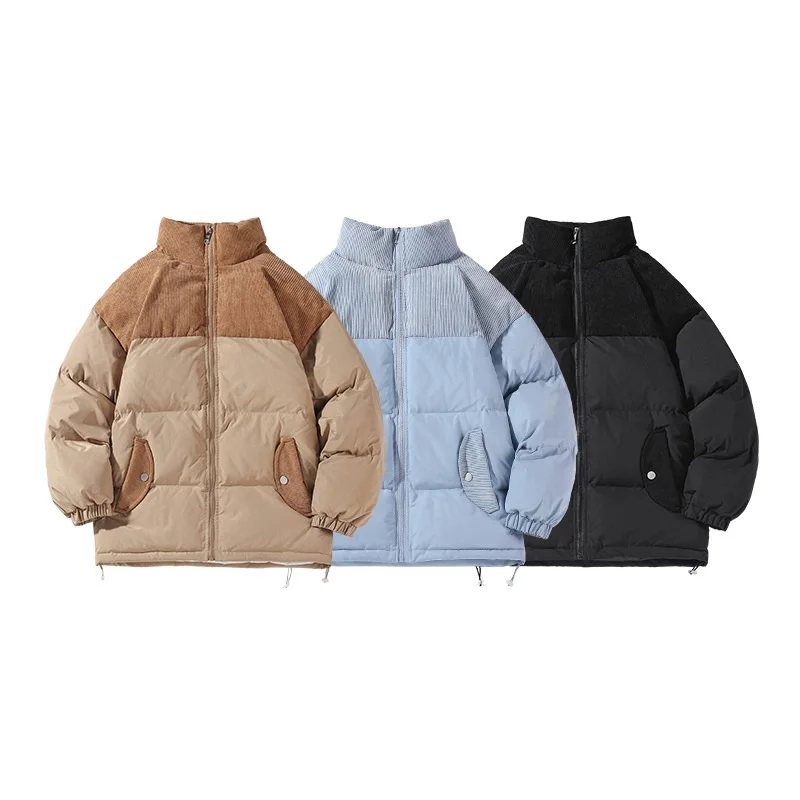 Stitching Corduroy Stand-up Collar Winter Coat Japanese Retro Tooling Bread Clothing Plus Size Thickened Warm Jacket Men