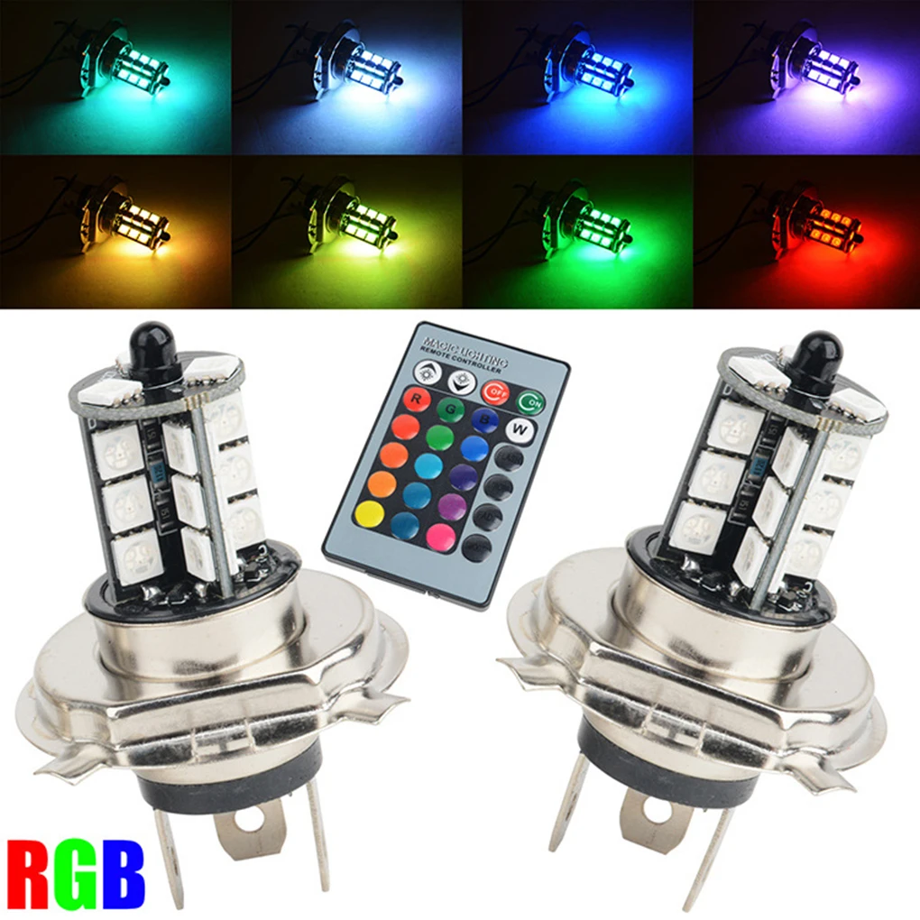 

2pcs LED RGB 5050 27SMD Colorful H4 Fog Light Reversing DRL Driving Tail Atmosphere Bulb with Remote Control