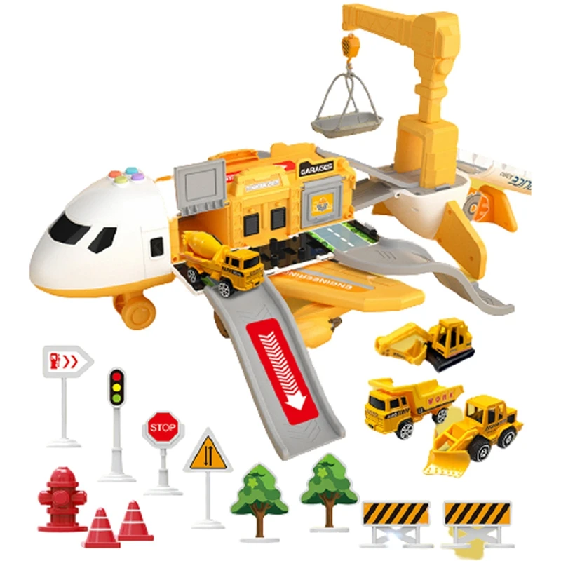

Music Light Simulation Children's Gift Airplane Toy With Alloy Truck