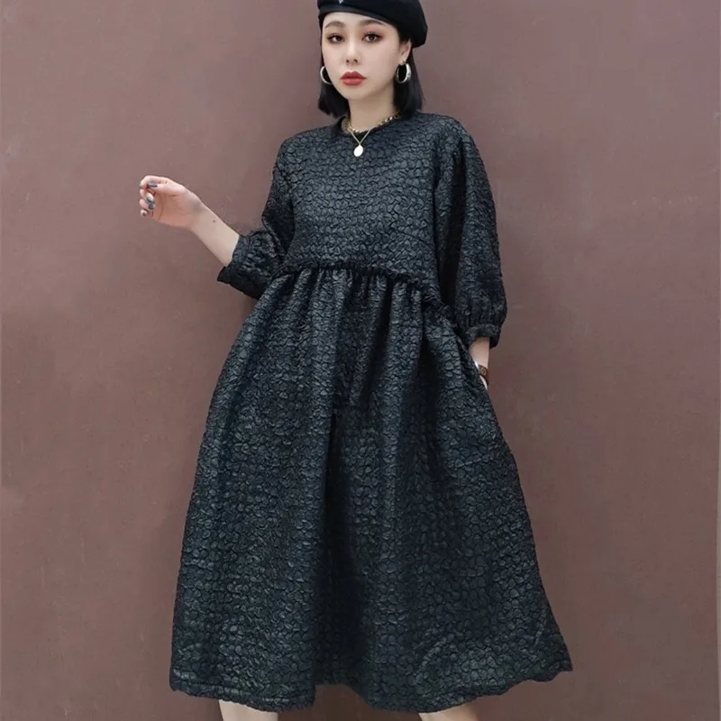 

Female Vintage Design High Waist Short Dress Solid Color Spliced Mini Dress Women Loose A line Dresses Женское платье