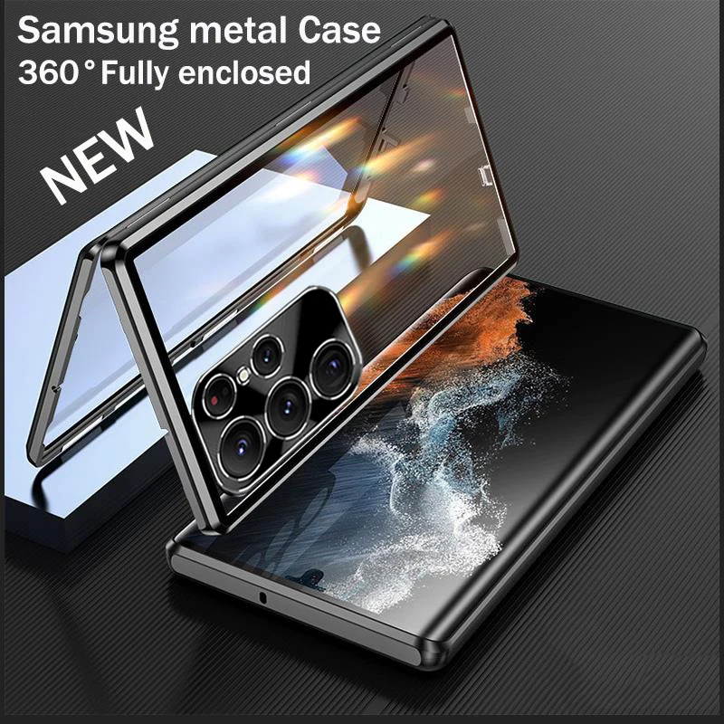 

Wireless Charging Case for Samsung Galaxy S23 S22 Ultra 360° Full Protection Metal Alloy Magnetic Adsorption Magsafe Glass cover