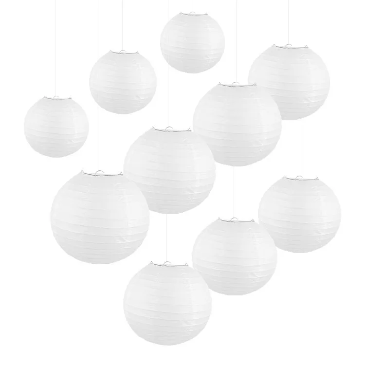 

30pcs/Lot 4''-12'' Mix Size Chinese Paper Ball Lampion Hanging White Wedding Decoration Paper Lanterns Lampshade Party Decor