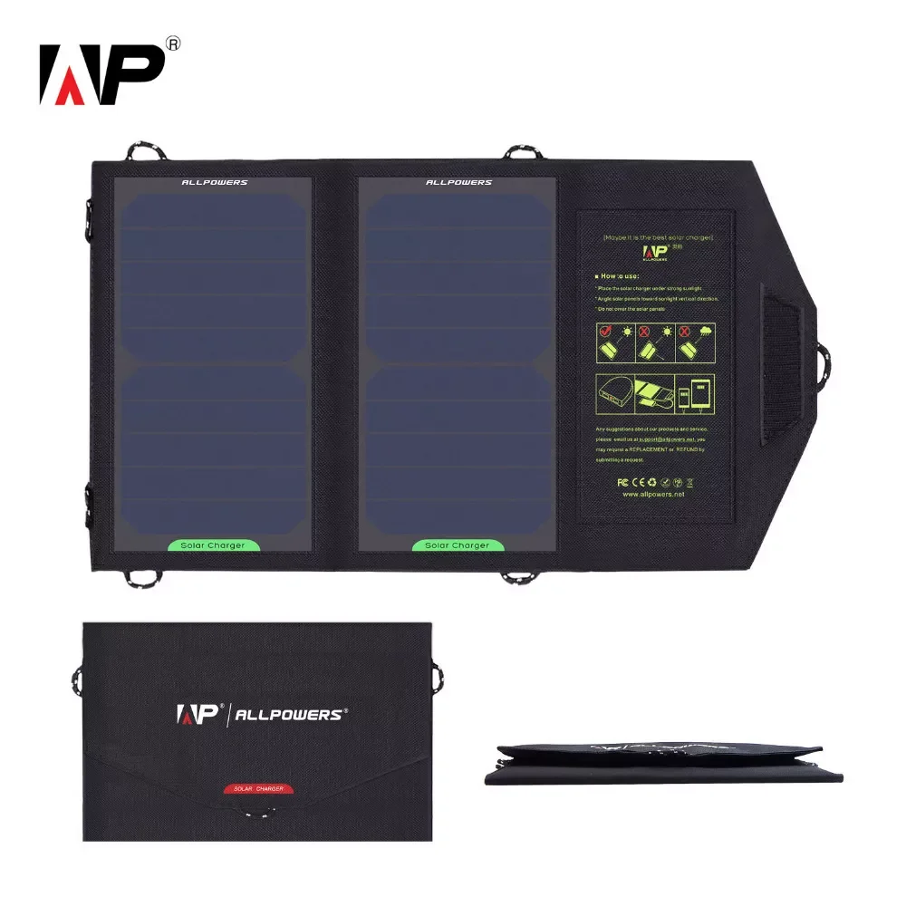 

NEW2023 ALLPOWERS Solar Panel Charger USB Output 5V 10W Waterproof Backpack Mobile Power Bank for Phone Battery Foldable Solar C