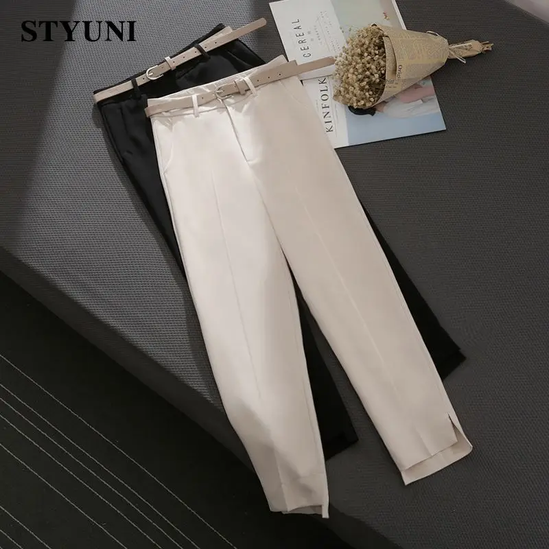 Korean high-waisted straight-leg professional ankle-length women's pants 2022 all-match pocket suit pants for women with belt