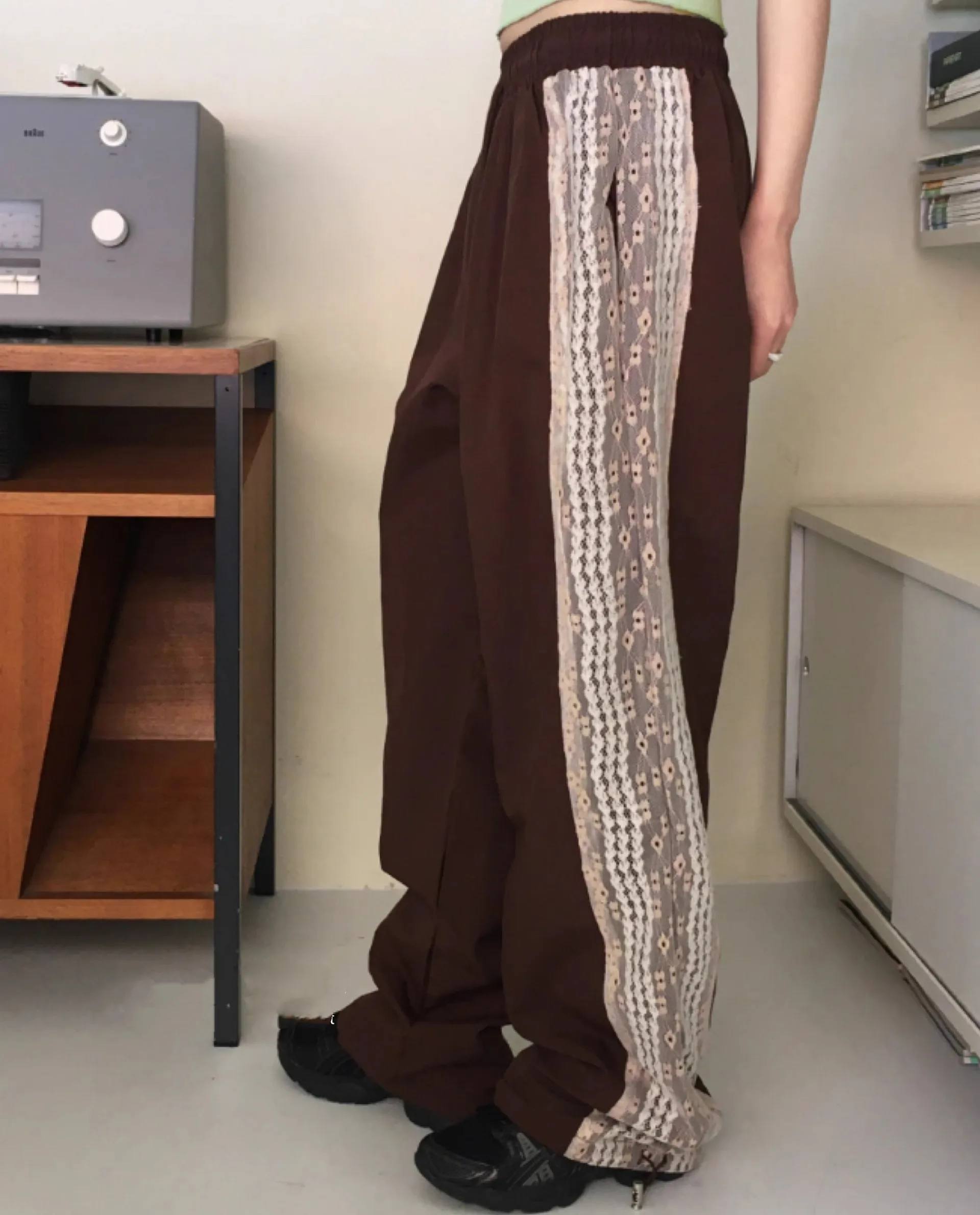 Корейские кружевные лоскутные повседневные нейлоновые широкие брюки kusхиты Etro Y2k