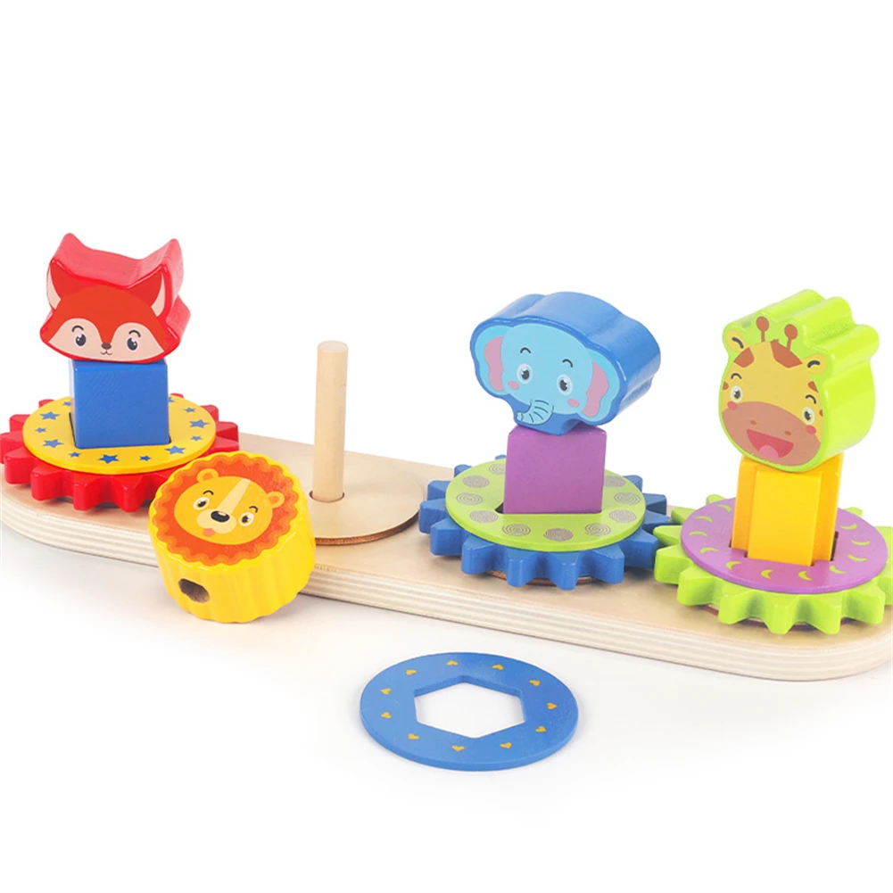 

Baby Wooden Geometric Gear Shapes Block Board Stack Sort Educational Toys Cognition Matching Board Puzzle Educational Toy