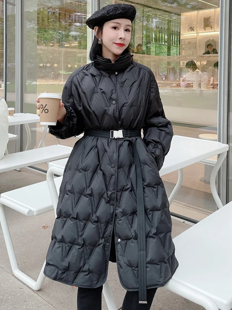 Janveny Ultra Light Women's Long Puffer Jacket Female Feather Parkas Lightweight Slim 90% Duck Down Coat With Belt Waterproof