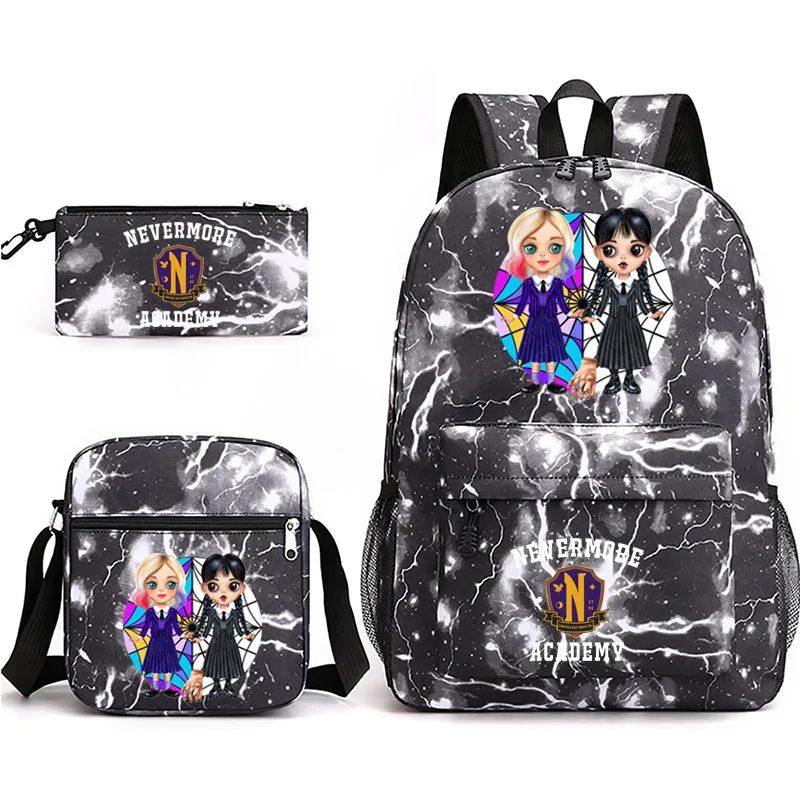 

Popular Classic Wednesday Addams 3pcs/Set Backpack Print School Student Bookbag Travel Laptop Daypack Shoulder Bag Pencil Case