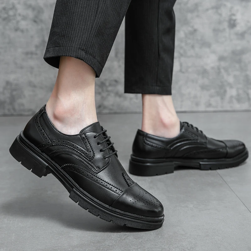 Новые мужские кожаные туфли на толстой подошве классические броги дизайнерский
