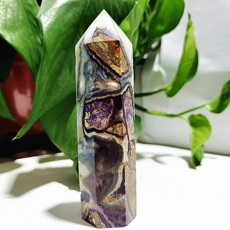 Purple Flower Fluorite Crystal Tower Point Natural Raw Stone Wand Chakra Reiki Ornaments Gemstone FengShui Room Decoration Home