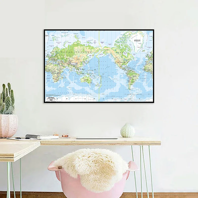 

84*59cm The World Orographic Map Wall Art Poster Non-woven Canvas Painting Unframed Prints School Classroom Supplies Home Decor