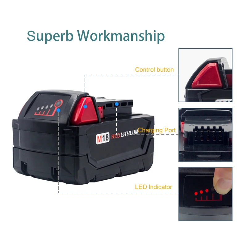 

For Milwaukee 48-11-1852 1815 M18 REDLITHIUM XC 4.0Ah 48-11-1850 1840 HD18SX C18B Cordless Power Tool Lithium Ion Battery Other