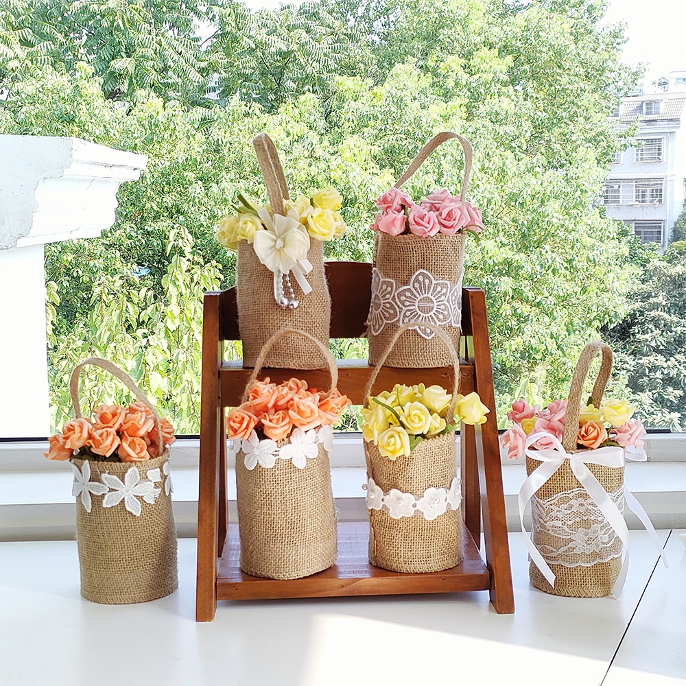 

Bridal Linen Tote Bag Candy Flowers Gift Bag Wedding Decoration Valentine's Day Baby Shower Birthday Party ornaments Gift Bag