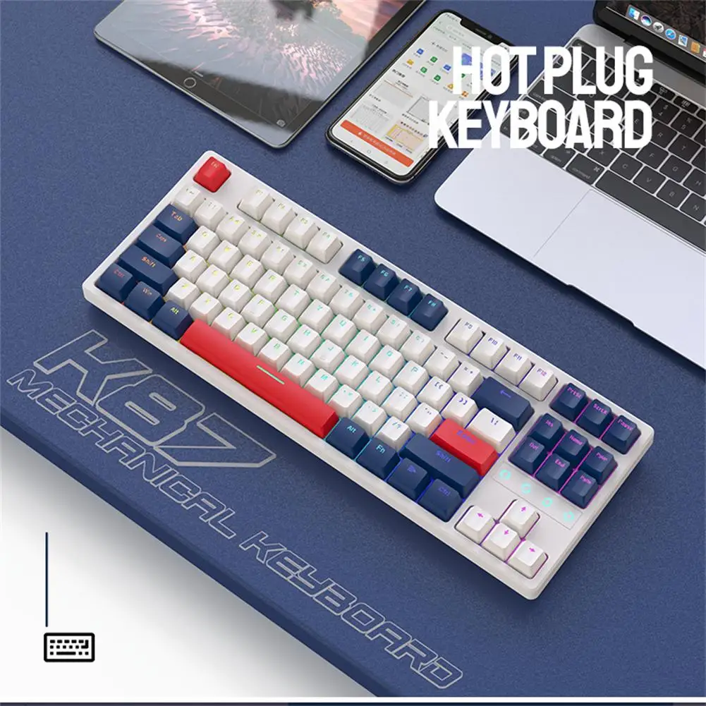 

K87 Gaming Keyboard Hot Swappable 3-mode Connection 87 Keys Rgb Backlit USB Ergonomics Mechanical Keyboards For Laptop Pc