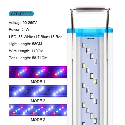 Супертонкая искусственная лампа для аквариума, разноцветная лампа RGB для водных растений, раздвижной зажим 18-58 см для аквариума, цветные лампы 90-260 в