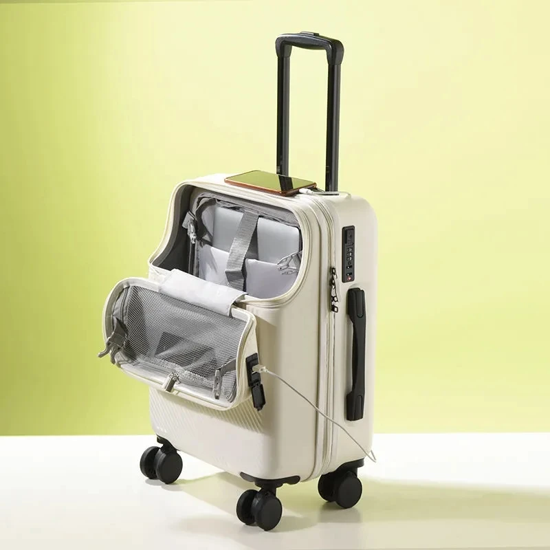 Front opening USB Rolling Luggage Spinner 20 inch light Suitcase Wheel Cabin Trolley Women's Handbag Travel Bag mala de viagem
