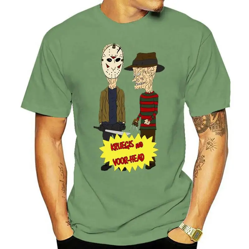 

Camiseta de películas de terror, camiseta blanca de cuello redondo, parodia Kruegis y Voor, Beavis y Butthead