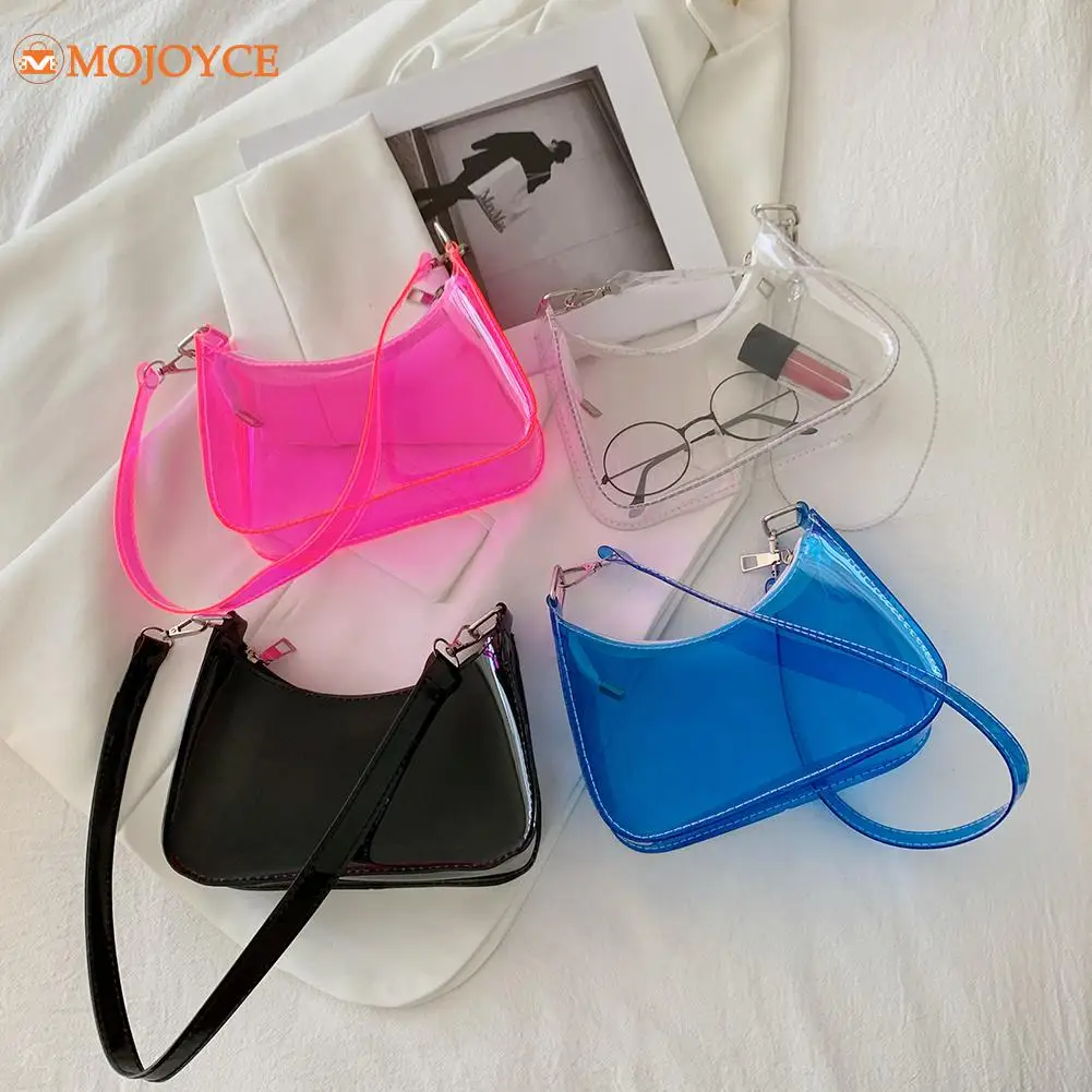 

Jelly Women's Shopper Bag 2022 Trend Transparent Solid Color Shopper Shoulder Underarm Phone Bag Female Hobos Purses Handbags