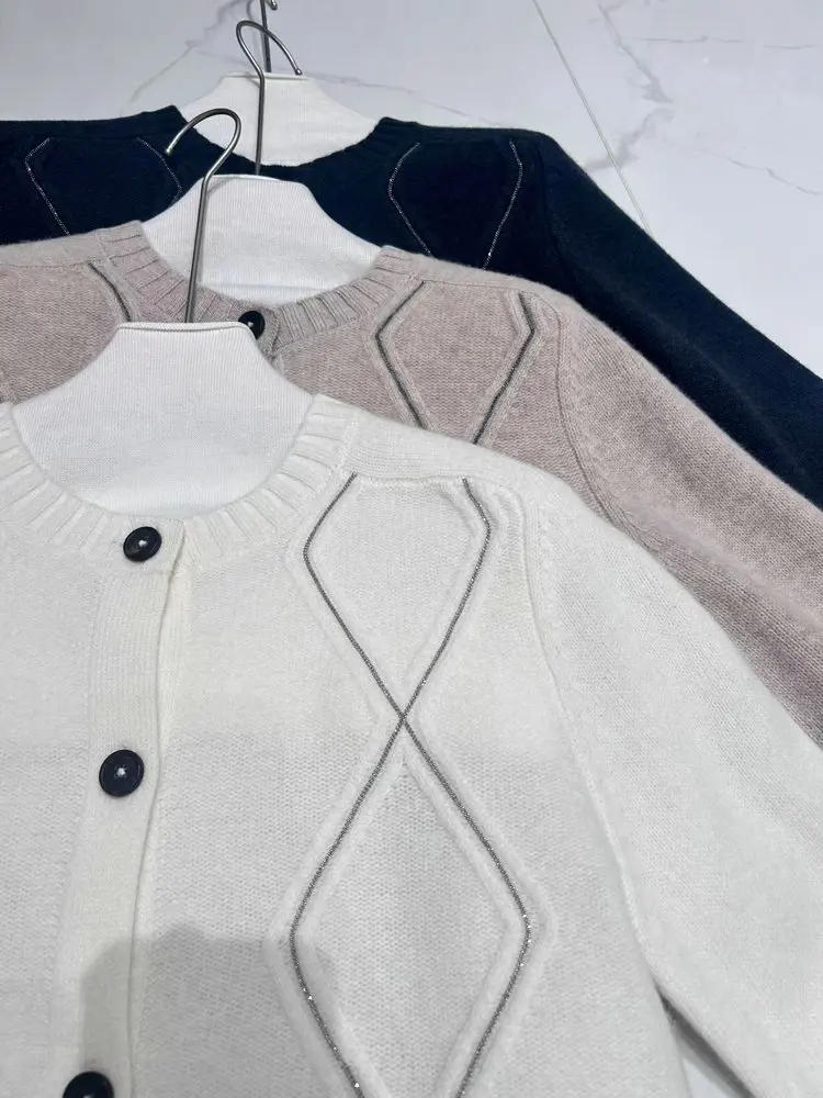 Осенний женский кардиган из 100% шерсти B * C однобортный клетчатый с круглым