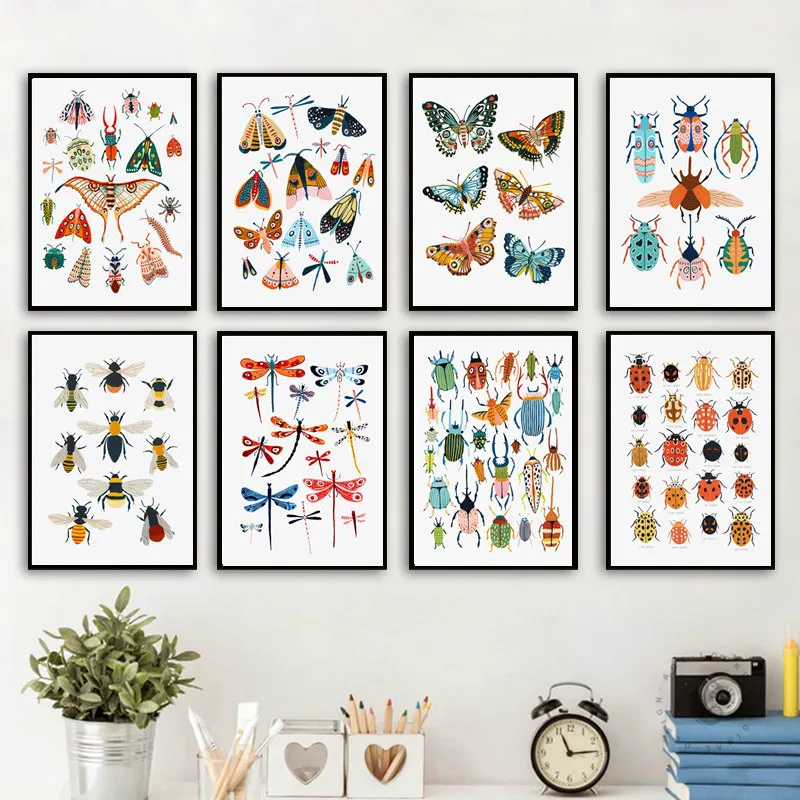 

Butterfly Animal Insect On The Wall Children Print Art Canvas Poster For Living Room Decor Home Wall Picture