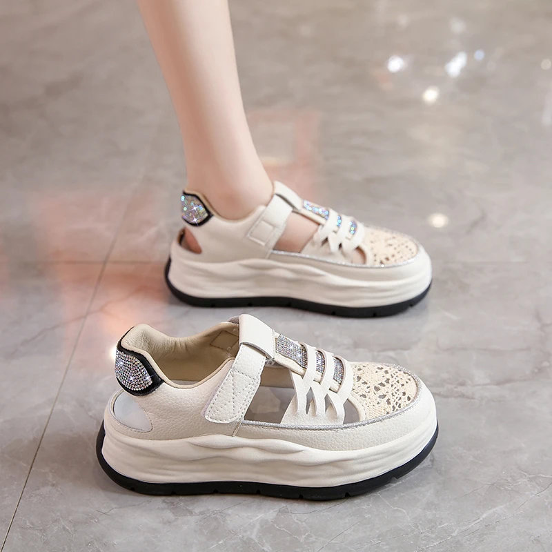 2023 Suede Platform Wedge Comfort Fashion Lace Breathable Sandals Women's Thick Sports Shoes Summer Hollow Casual Shoes