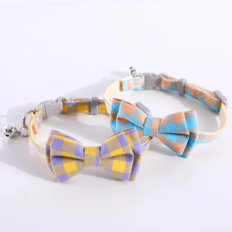 

Multicolor Plaid Cat Collar with Bell Pets Puppy Rabbits Necklace Adjustable Chihuahua Bow Tie Kitten Accessories Plaid British