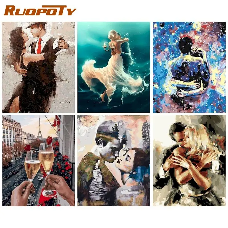 

RUOPOTY 60x75cm Oil Painting By Numbers Couples Handpainted Abstract On Canvas DIY Pictures Lovers Gift Home Decoration Wall Art