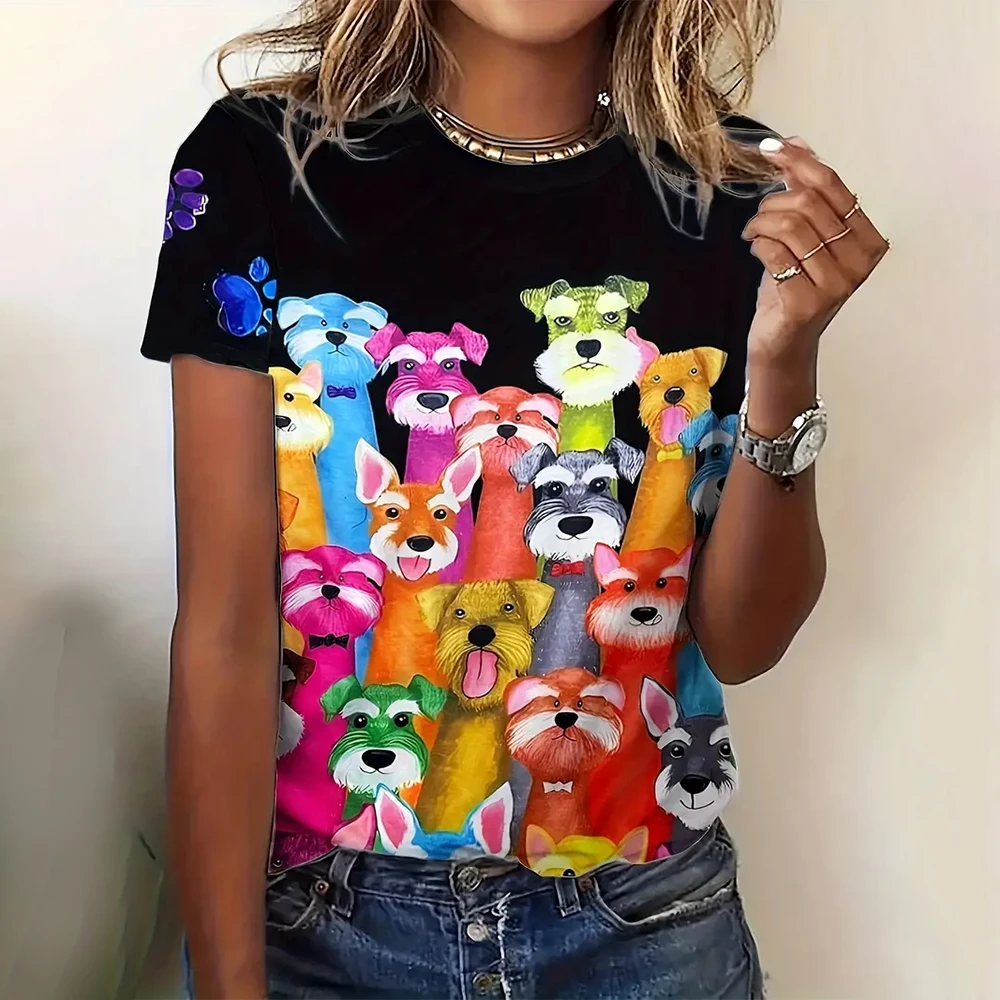 Футболка женская с круглым вырезом Модный повседневный Свободный Топ забавным 3D